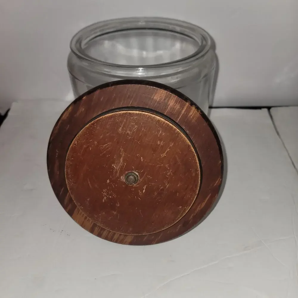 Vintage Strawberry Glass Jar w/ Wooden Lid 1980s Kitsch Decor storage canister